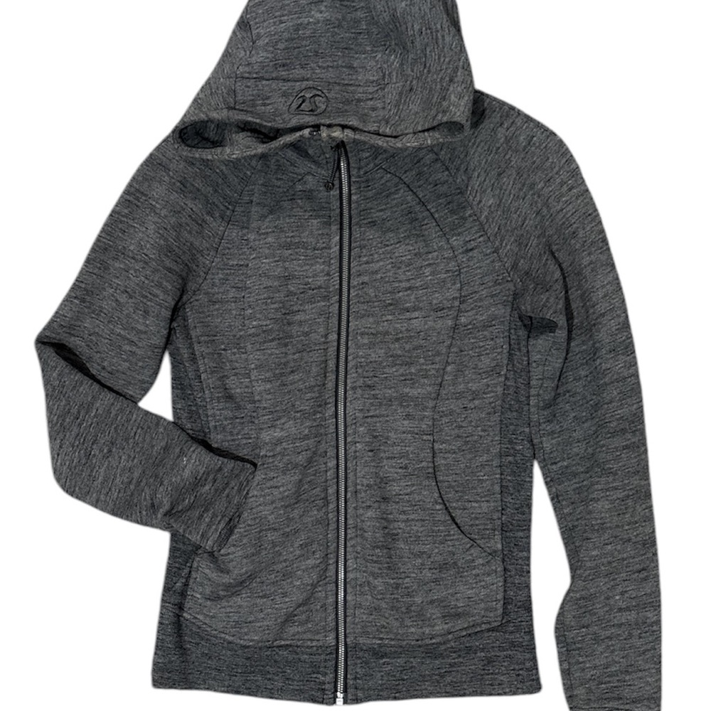 Gray Hooded Jacket with Full-Length Zipper and Relaxed Fit